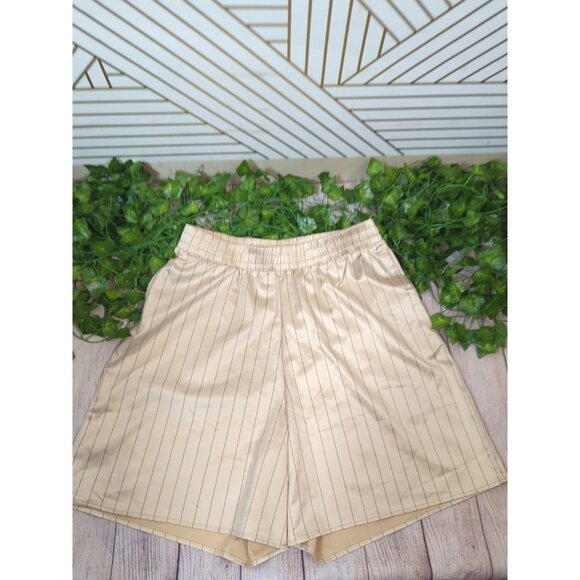 ZARA Women's Satin Effect Gold Striped Shorts Boxer Satin Size Medium - Picture 2 of 6